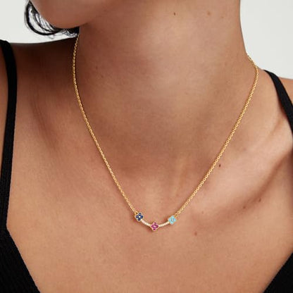 Fettero Dainty 14K Gold Plated Cubic Zirconia Necklaces for Women, Simple Bar Pendant Necklace, Mix-color Rainbow Jewelry Gold Necklace for Women Trendy Gifts - style: Clover