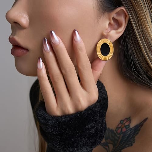 RAUCHBE Big Chunky Gold Earrings for Women Vintage Black Oval Earring Onyx Statement Earrings Trendy Jewelry - style: F