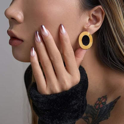RAUCHBE Big Chunky Gold Earrings for Women Vintage Black Oval Earring Onyx Statement Earrings Trendy Jewelry - style: F