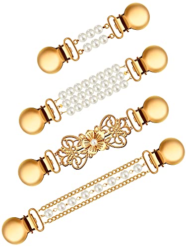 4 Pieces Vintage Sweater Shawl Clips Retro Cardigan Collar Dress Shirt Brooch Clips for Women Wearing, 4 Styles(Delicate Style)