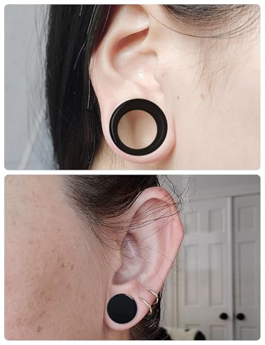 6G-25mm Acrylic and Silicone Black Gauges Tunnels Plugs for Ears Double Flare Gauge Stretching Kit Ear Expander Piercing Jewelry for Women Men - color: 2G=6mm(1/4 inch)