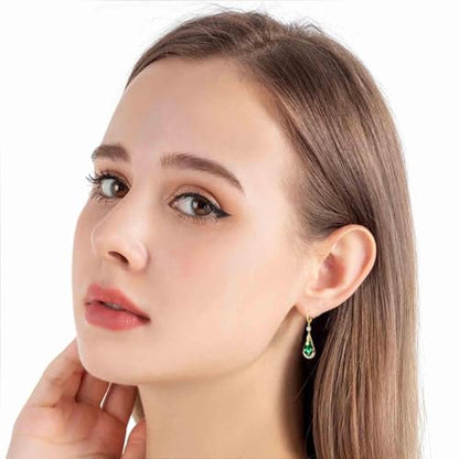 Trendy Austrian Crystal Teardrop Drop Huggie Dangle Earrings for Women 14k Rose Gold Plated Hypoallergenic Jewelry Gifts - color: Green