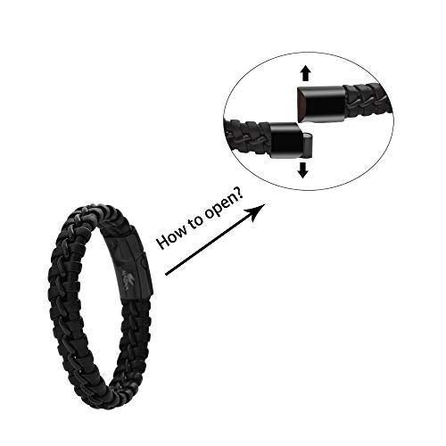 Men's Braided Genuine Leather Wristband Cuff Bracelet - color: Black