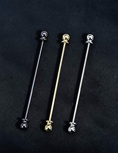3PCS Classic Ball Head Brass Shirt Collar Bar Tie Pins Set for Men Wedding Business with Gift Box - color: Barbell Head