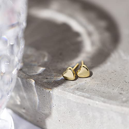 PAVOI 14K Gold Plated Dainty Stud Earrings for Women, Small Piercing Studs | Hypoallergenic Earrings with 925 Sterling Silver Posts - Bar, Dot, Heart, Triangle, Star & Cat Stud Earrings - style: Heart