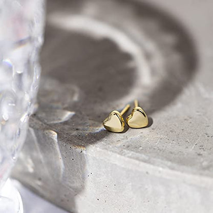 PAVOI 14K Gold Plated Dainty Stud Earrings for Women, Small Piercing Studs | Hypoallergenic Earrings with 925 Sterling Silver Posts - Bar, Dot, Heart, Triangle, Star & Cat Stud Earrings - style: Heart