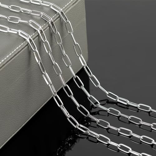 16ft/5m Aluminum Jewelry Chains Bulk Embossed Paperclip Jewelry Making Chains Oval Link Chain Roll with Jump Rings and Lobster Clasps - color: 6.5×15.5mm-Silver