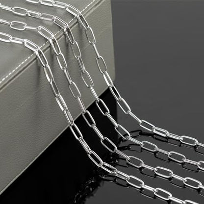 16ft/5m Aluminum Jewelry Chains Bulk Embossed Paperclip Jewelry Making Chains Oval Link Chain Roll with Jump Rings and Lobster Clasps - color: 6.5×15.5mm-Silver
