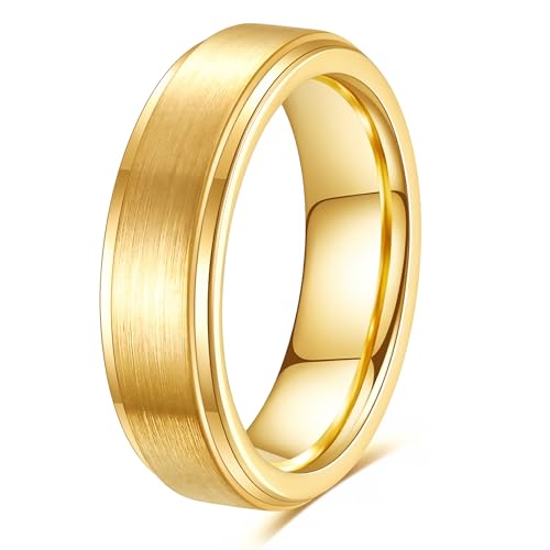 6mm 8mm Black/Gold/Silver/Purple Classic Stainless Steel Wedding Band Ring For Men Womem Matte Brushed Finish Comfort Fit Size 5-12 - color: 6mm-Gold
