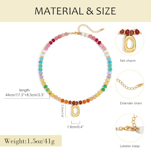 YUJIE Colorful Beaded Necklace for Women, Chunky Boho Choker with Large Gold Puffy Heart Pendant, Trendy Summer Beach Y2K Statement Jewelry Gift - color: oval