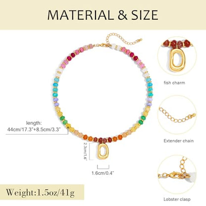 YUJIE Colorful Beaded Necklace for Women, Chunky Boho Choker with Large Gold Puffy Heart Pendant, Trendy Summer Beach Y2K Statement Jewelry Gift - color: oval