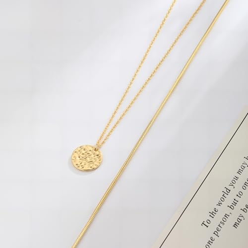 Gold Necklace For Women, Layered 14K Real Gold Plated Necklaces For Women,Dainty Gold Paperclip Chain Tear Circle CZ Pendant Necklace Stack,Trendy Gold Jewelry Set Gifts - style: Layered Disc Coin Twist-Gold