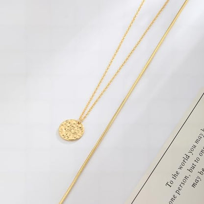 Gold Necklace For Women, Layered 14K Real Gold Plated Necklaces For Women,Dainty Gold Paperclip Chain Tear Circle CZ Pendant Necklace Stack,Trendy Gold Jewelry Set Gifts - style: Layered Disc Coin Twist-Gold