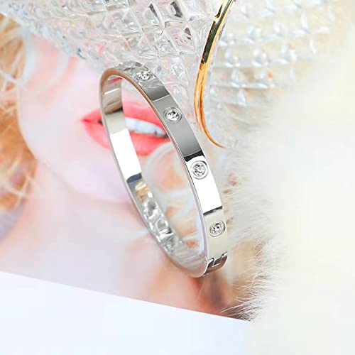 Friendship Love Bracelet for Women, 18K Gold Plated Titanium Steel Cuff - color: Silver, size: Zircon 7''