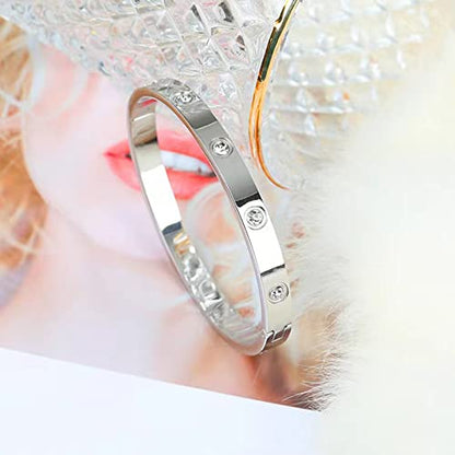 Friendship Love Bracelet for Women, 18K Gold Plated Titanium Steel Cuff - color: Silver, size: Zircon 7.5''