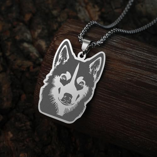 Husky Pendant Necklace Stainless Steel Husky Dog Puppy Necklace Gold Sliver Cute Dog Necklaces for Women Men Pet Animals Lover - color: Husky Sliver