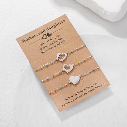 DS Mother Daughter Matching Bracelets,Adjustable Stainless Steel Gift Set | mother’s Day & Birthday Gift Box,Heart Charm,Mommy & Me Style,18K Gold Plated,Hypoallergenic,Daily Wear,Fits Women Teen Girls - color: Silver-6