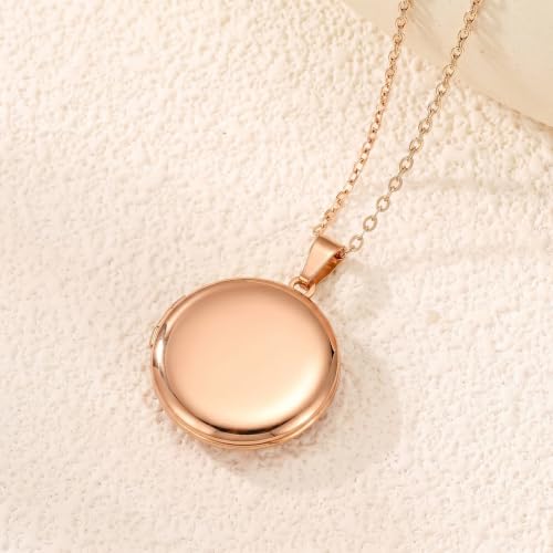 PHOCKSIN Personalized Locket Necklace for Women Photo Necklace with Customized Picture Birth Flower Birthstone Customizable Birthday Gifts - color: #17-Round Rose Gold