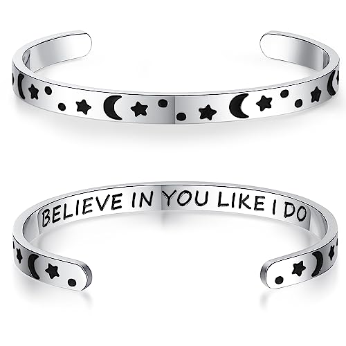 SAM & LORI Personal Bracelets for Teens/Women-Inspirational Jewelry Gifts (Various Designs) for Daughter/Sister/Mom/Friends-Adjustable Bracelet in a Pretty Gift Box - style: Believe in you like I do-Moon Star