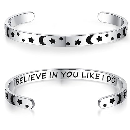 SAM & LORI Personal Bracelets for Teens/Women-Inspirational Jewelry Gifts (Various Designs) for Daughter/Sister/Mom/Friends-Adjustable Bracelet in a Pretty Gift Box - style: Believe in you like I do-Moon Star