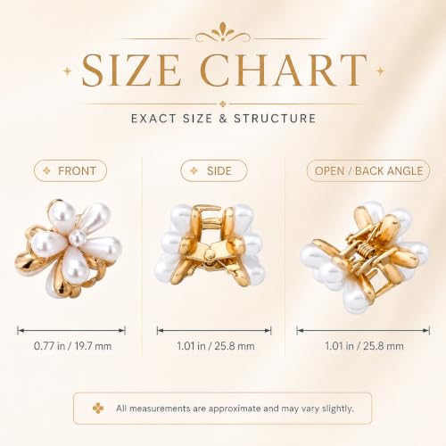 24 Pcs Gold Small Flower Hair Clips for Women Girls, Cute Mini Tiny Little Pearl Decorative Hair Claw Clips, Sparkling Metal Flower Sweet Hair Accessories