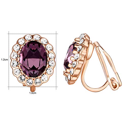 Yoursfs Vintage Crystal Clip On Earrings For Women Platinum Plated Rhinestone Clip On Earrings Non Pierced Oval Shap Cubic Zirconia Earring Hypoallergenic Jewelry - style: Purple Rhinestone Earrings