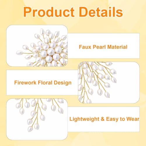 Pearl Flower Brooch Pin for Women, Elegant Floral Pin for Wedding | Firework-inspired faux pearl floral brooch adds an elegant accent to dresses, coats, scarves, and blazers.