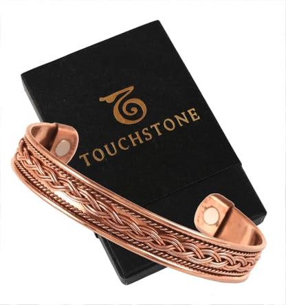 Touchstone Copper magnetic bracelet Tibetan style. Hand forged with solid and high gauge pure copper. Elegant braid pattern. - style: Braided 3