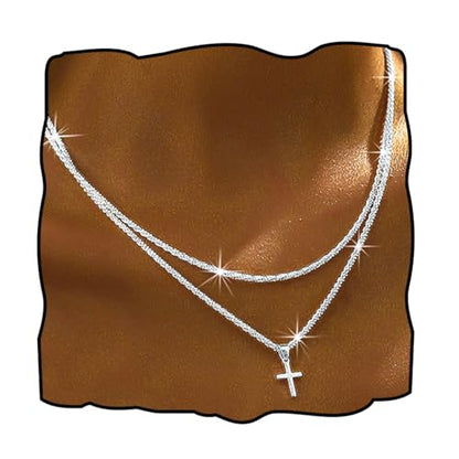 Layered Plated Silver Cross Necklace Sparkle Chain Dainty Jewelry for Women - color: A-Style