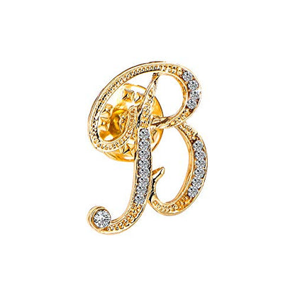 Initial Letter Brooch Pin Small Lapel Pin Tie Tack Name Personalized Gifts for Women Men Gold A-Z - style: B