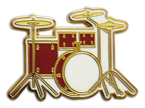 Drummer Pride Drum Set & Music Heart Dual 2-Piece Pride Lapel Pin or Hat Pin & Tie Tack Set with Clutch Back by Novel Merk