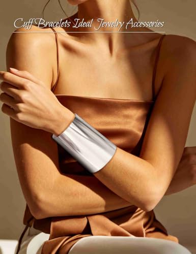 2 Pcs Gold Cuff Bangle Bracelet Set for Women Irregular Minimalist Statement Bangle Bracelets Wide Open Chunky Wire Bracelets Wrist Cuff Adjustable Hammered Bracelet - color: Silver C