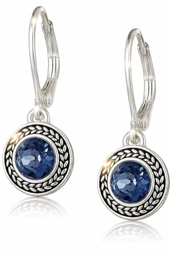 Handmade Sterling Silver Boho Crystal Dangle Leverback Earrings For Women - color: Dark Blue