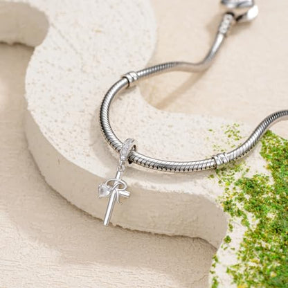PROESS Initial Cross Charm 925 Sterling Silver Letter A B C Pendant Dangle Charm Beads for Bracelet Initial Cross Jewelry Gifts for Women - style: 18-R