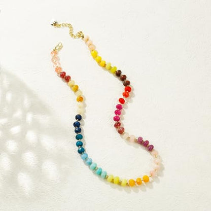 Gemstone Beaded Necklace for Women Colorful Natural Stone Freshwater Pearl Surfer Beach Rainbow Necklace Jewelry Gift - color: colorful -03