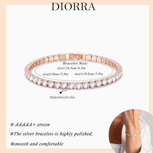 3mm/4mm Cubic Zirconia Classic Tennis Bracelet 14K Gold Plated/Silver Bracelets for Women Size 6.5-7.5 Inch - color: 4mm Rose Gold, size: 19.5cm/7.5IN