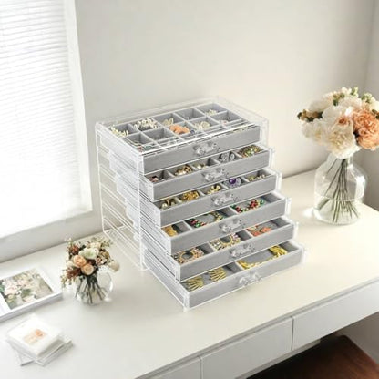 Acrylic Jewelry Box Organizer and Storage 6 Drawer for Earring Display Gray - color: Gray 6 Layers
