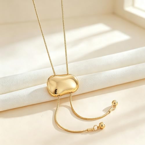 Gold Y Lariat Necklace for Women Adjustable Long Slide Necklace Modern Bohemian Jewelry Gift - color: Gold Bean