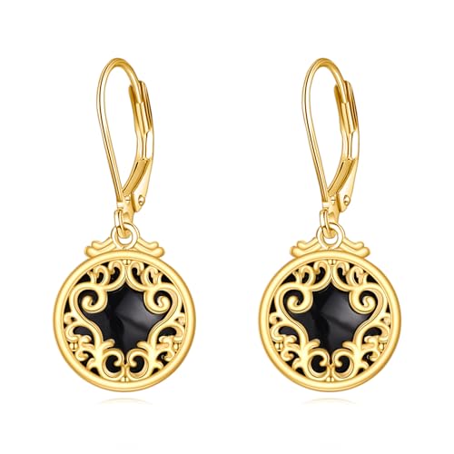 Sterling Silver Black Onyx Earrings for Women 18K Yellow Gold Plated Jewelry Gifts - style: Filigree Round 2