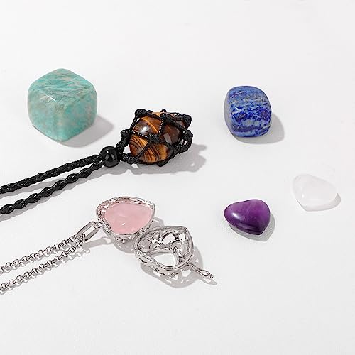 Raicegs Heart Shaped Crystals and Healing Stones 7 Chakra Crystal Necklace 0.8 inch Heart Gemstones Natural Stones Necklaces for Women Spiritual Gift for Women Teen - style: 6PCS