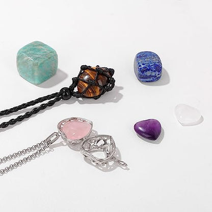Raicegs Heart Shaped Crystals and Healing Stones 7 Chakra Crystal Necklace 0.8 inch Heart Gemstones Natural Stones Necklaces for Women Spiritual Gift for Women Teen - style: 6PCS