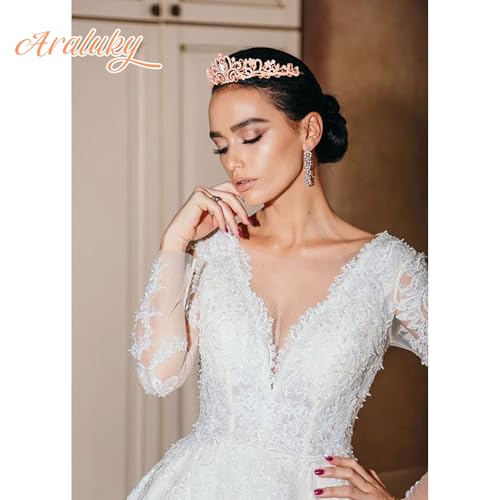 Crystal Tiara Crown Headband Princess Elegant Tiara with Combs for Women Young Ladies Bridal Wedding Prom Birthday Party, Rose Gold - color: Rose Gold
