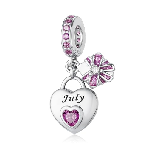 925 Sterling Silver Birthstone Charms Fit for Bracelet and Necklace Happy Birthday Charm Mother's Day Jewelry Gift for Women - color: 7-July