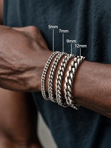 FaithHeart Cuban Link Bracelet for Men, Silver/Black/14K Gold Plated Stainless Steel Wrist Link Hip Hop Chain Bracelets, 5mm/7mm/9mm/12mm Width, 7.5"/8.3"/9" Length, with Gift Box - color: A. Silver-09mm Width, size: Length 7.5 Inches