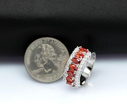 Uloveido Beautiful Women's 7 Stones Wedding Band Oval Cubic Zirconia Engagement Anniversary Rings J501 - color: Platinum-Red