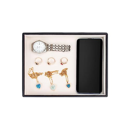 Leather Jewelry Organizer Trays Storage Drawer Display Case | Velvet Liner Stackable for Necklace,Rings and Earring (Black4) - color: Black4