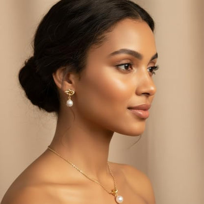 Gold Jewelry Sets for Women, Gold Pearl Dangle Earrings Bracelets Necklaces Set, Women's Jewelry Gifts for Women Wife - style: Gold Pearl Necklace Set-2PCS
