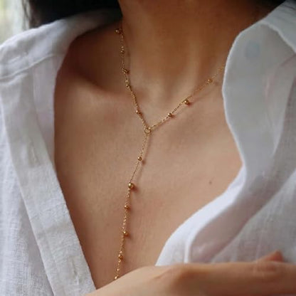 Lariat Gold Necklace for Women, Dainty Long Necklace Gold/Silver Plated Y-Shaped Pendant Necklace, Trendy Drop Necklaces Simple Gold Jewelry Gifts For Women - style: Modern