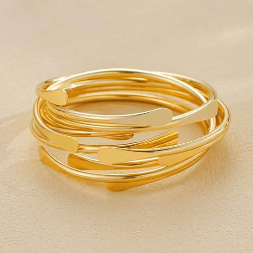 ÌF ME Gold Bangle Bracelets for Women, Indian Bangles Stackable Set, Multi Layer Textured 18K Gold Plated Chunky Bracelets Boho Jewelrys Set - style: E-6 PCS adjustable bangles