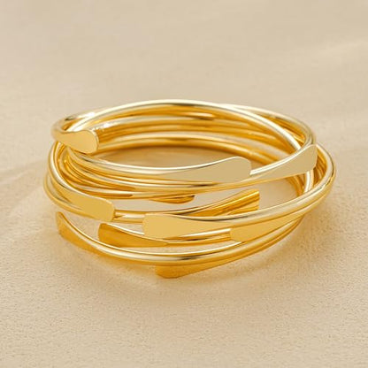 ÌF ME Gold Bangle Bracelets for Women, Indian Bangles Stackable Set, Multi Layer Textured 18K Gold Plated Chunky Bracelets Boho Jewelrys Set - style: E-6 PCS adjustable bangles